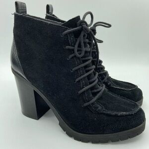 Sam Edelman Black Denver Suede Heeled Ankle Boots Booties Chunky Heeled Size 7